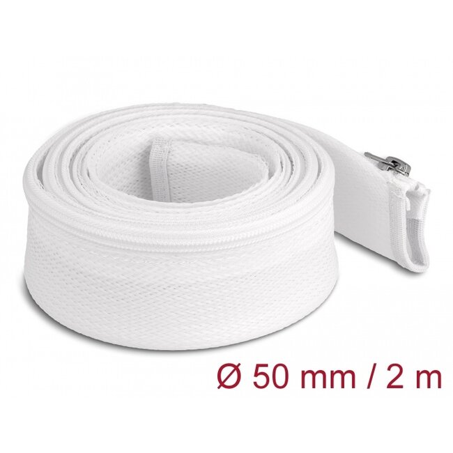 Delock Braided Sleeve with zip fastener heat-resistant 2 m x 50 mm white