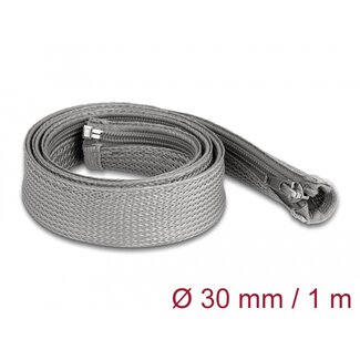 DeLOCK Delock Braided Sleeve with zip fastener heat-resistant 1 m x 30 mm grey