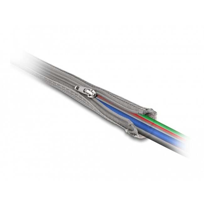 Delock Braided Sleeve with zip fastener heat-resistant 1 m x 30 mm grey