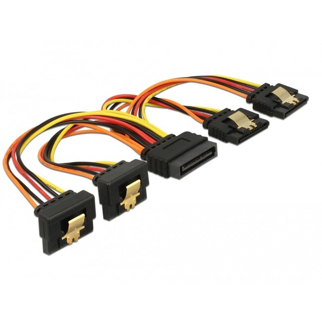Delock Cable SATA 15 pin power plug with latching function > SATA 15 pin power receptacle 2 x straight / 2 x down 15 cm
