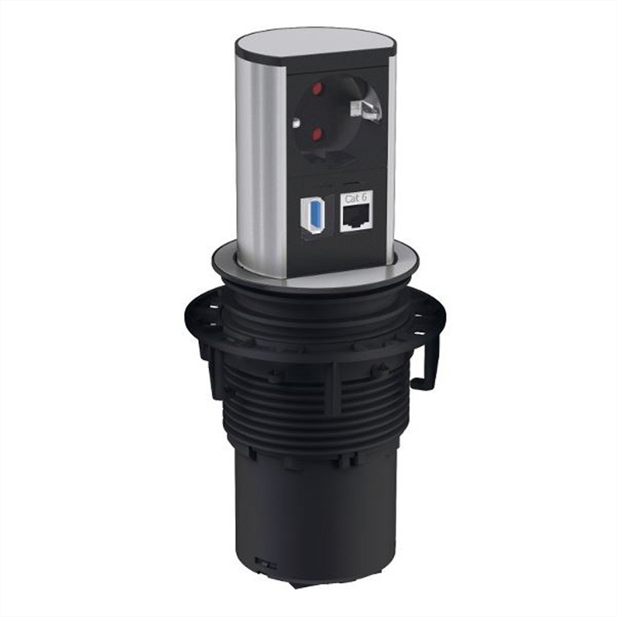 BACHMANN ELEVATOR 1x geaard stopcontact, 1x CAT6, 1x USB 3.0, Roestvrij staal |