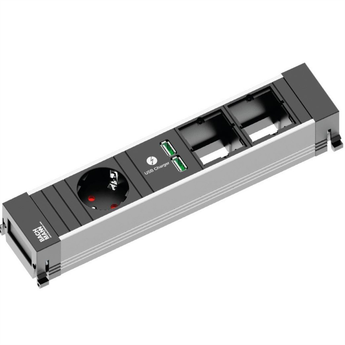 BACHMANN POWER FRAME Medium 1x geaard stopcontact 1x USB oplader 2x ABD |