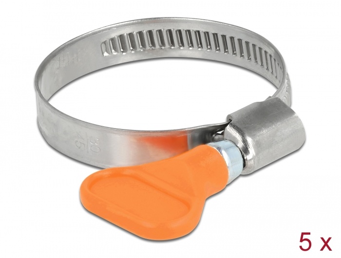 Delock Butterfly Hose Clamp stainless steel 400 SS 30 - 45 mm 5 pieces orange |