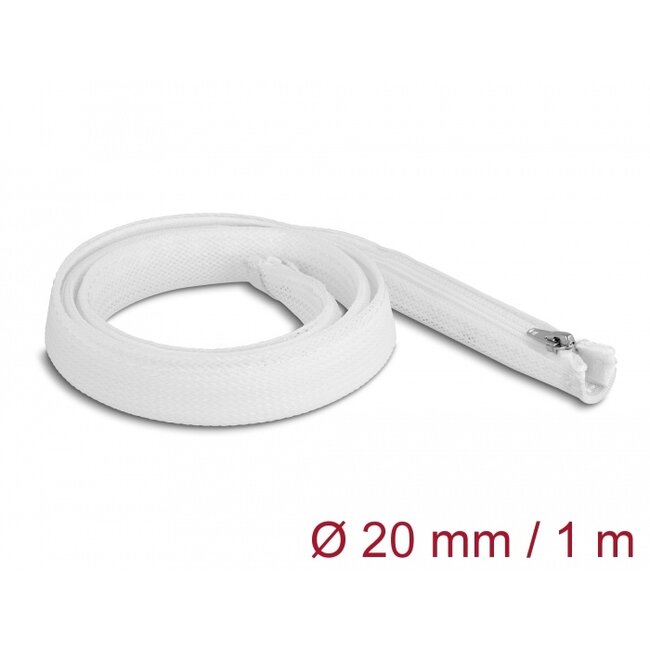 Delock Braided Sleeve with zip fastener heat-resistant 1 m x 20 mm white