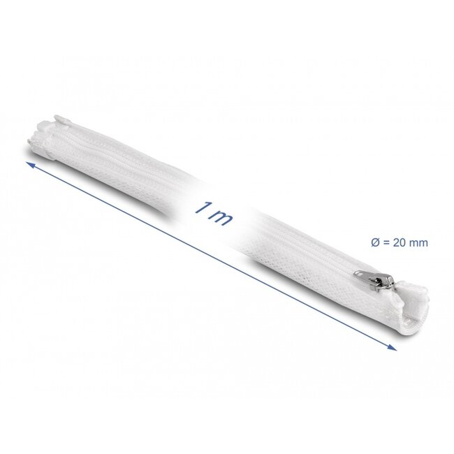 Delock Braided Sleeve with zip fastener heat-resistant 1 m x 20 mm white