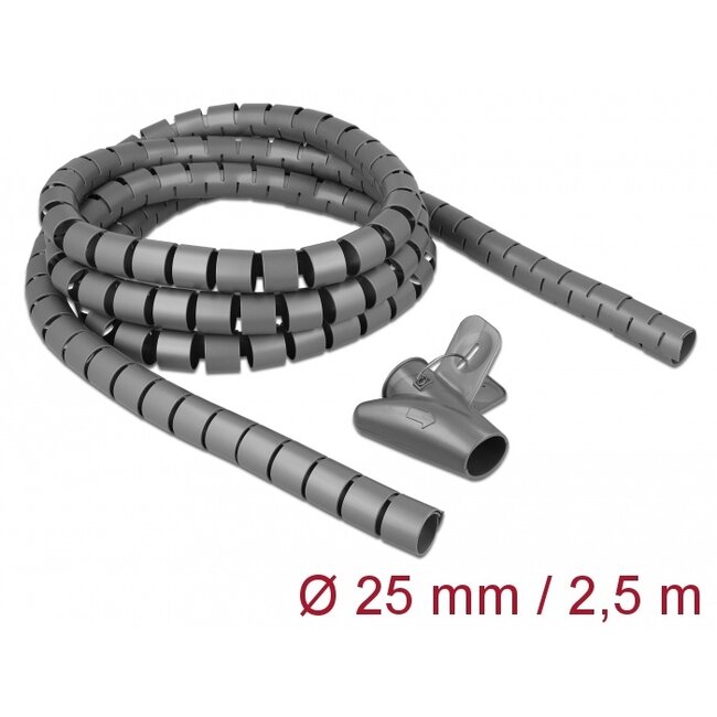 Delock Spiral Hose with Pull-in Tool 2.5 m x 25 mm grey