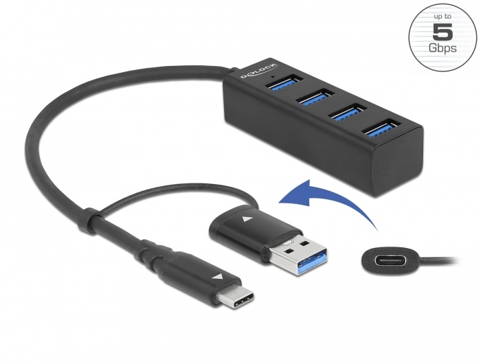 DeLOCK Delock 4P USB 3.2 Gen1 Hub+USB-C/A