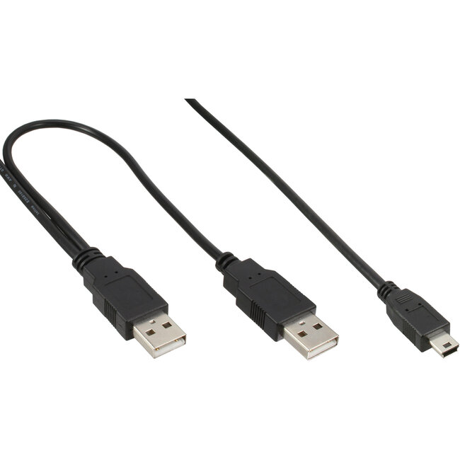 InLine® Mini USB 2.0 Y-kabel, 2x USB A/M naar mini USB 5-pins M, 1.5m