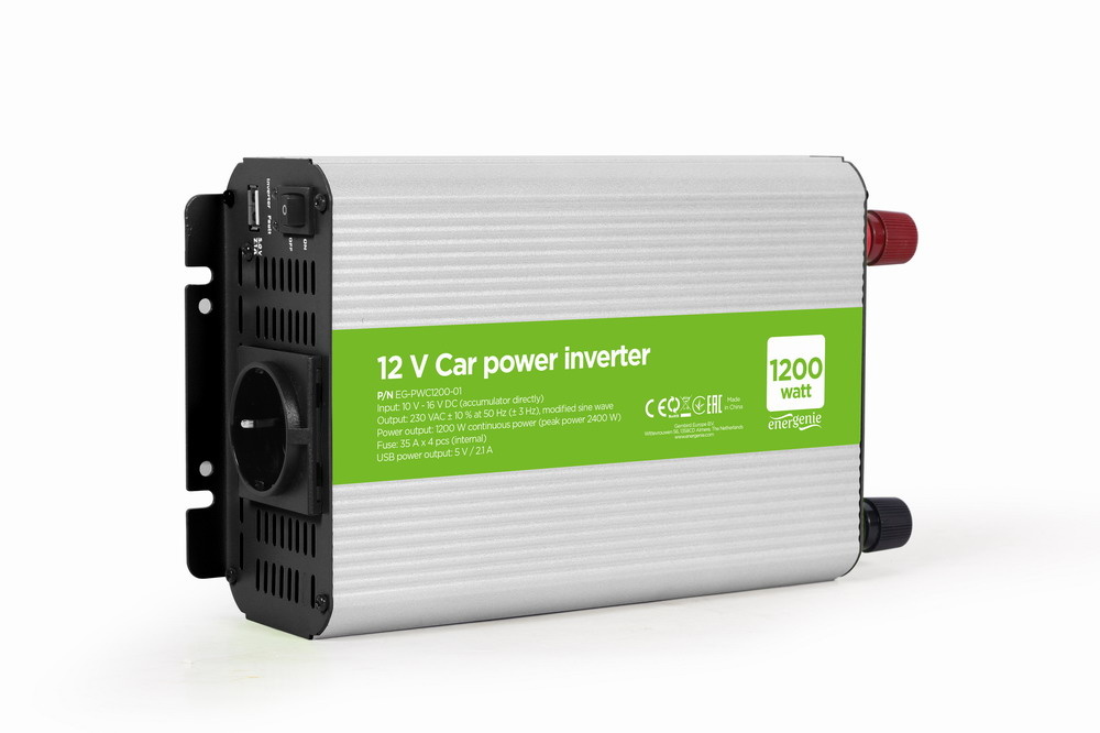 Energenie 12V naar 230V Gemodificeerde Sinus Spanningsomvormer - 1200W - Zwart