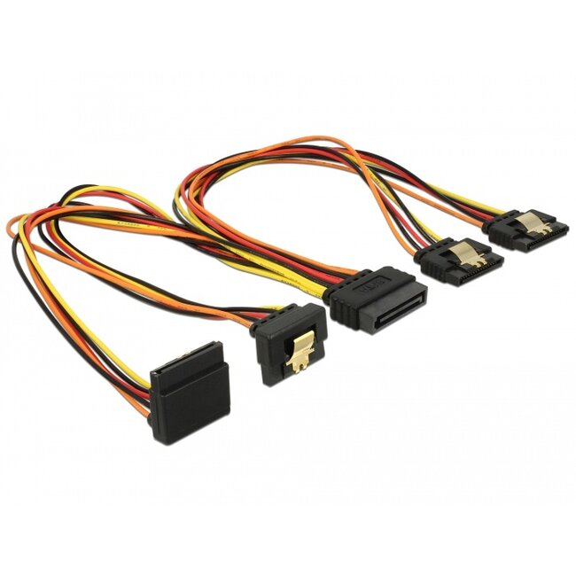 Delock Cable SATA 15 pin power plug with latching function > SATA 15 pin power receptacle 2 x straight / 1 x down / 1 x up 30 cm
