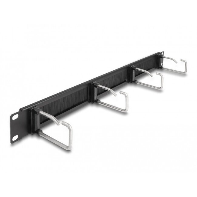 Delock 19″ Cable Management Brush Strip with 4 metal hooks 1U black