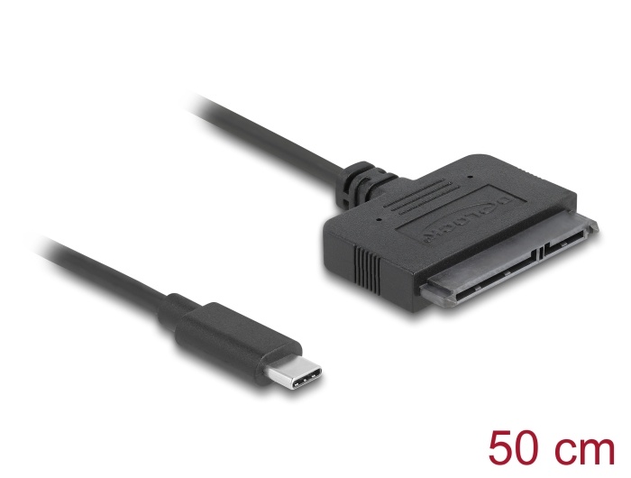 DeLOCK 63803. Aansluiting 1: USB C, Aansluiting 2: 22-pin SATA, Snoerlengte: 0,5 m. Kleur van het product: Zwart