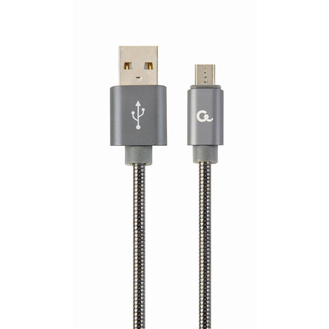 Premium micro-USB laad- & datakabel 'metaal', 2 m, metallic-grijs