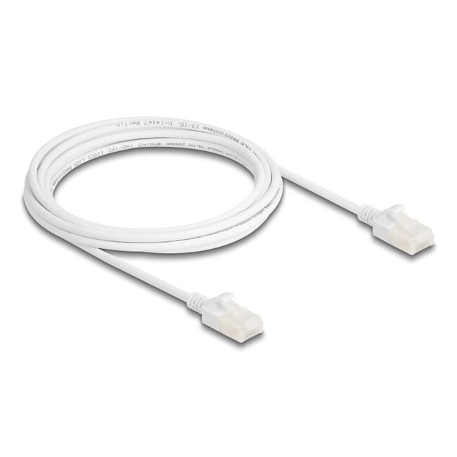 Delock RJ45 Network Cable Cat.6A plug to plug with robust latch for industrial use U/UTP Slim 3 m white
