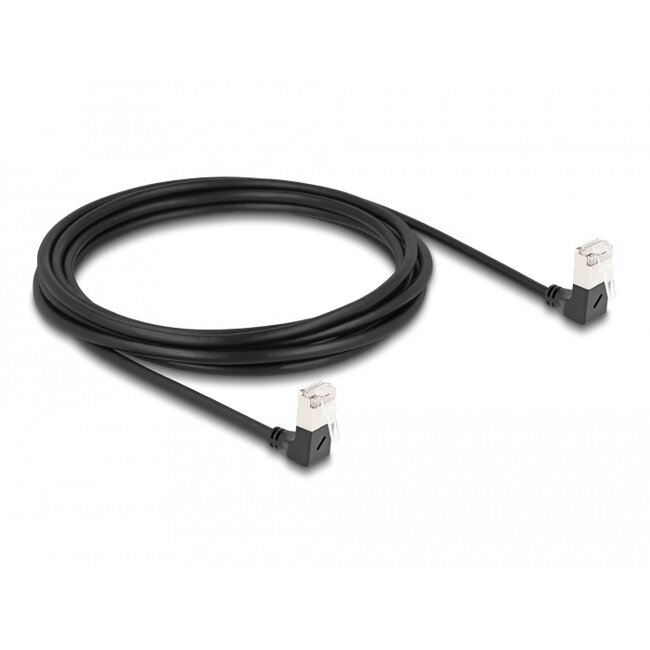 Delock RJ45 Network Cable Cat.6A S/FTP Slim 90° downwards / downwards angled 3 m black