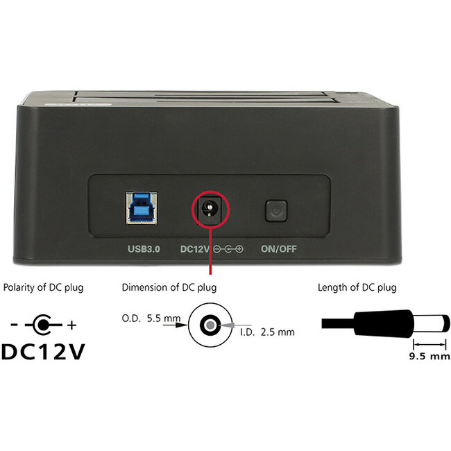 Delock USB 5 Gbps Dual Docking Station for 2 x SATA HDD / SSD with Clone Function
