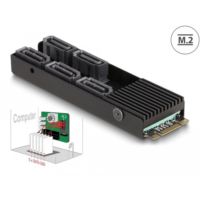 Delock Converter M.2 2280 Key B+M male to 5 x SATA with heat sink