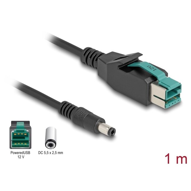 Delock PoweredUSB cable male 12 V to DC 5.5 x 2.5 mm male 1 m