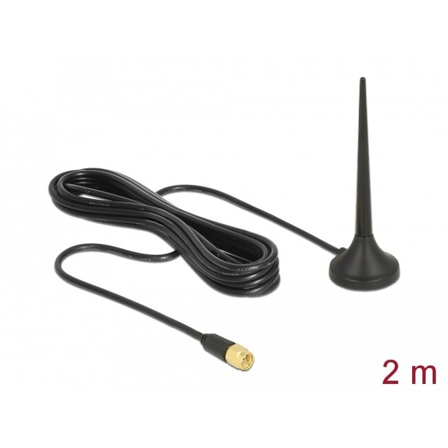 Delock LTE / GSM / UMTS Antenna SMA plug 3 dBi fixed omnidirectional with magnetic base and connection cable RG-174 2 m outdoor black