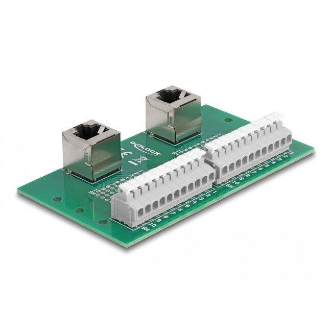 Delock RJ50 2 x female to 2 x Terminal Block with push-button for DIN rail angled