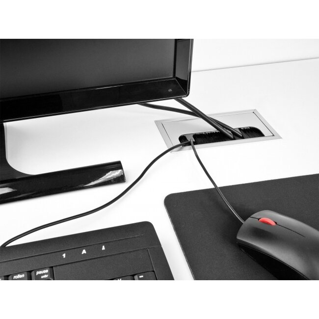 Delock Cable grommet for table mounting with brush 160 x 80 x 28 mm silver