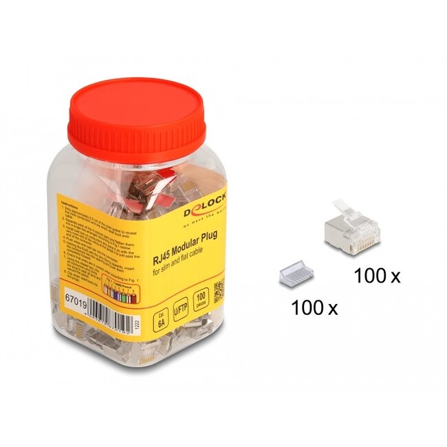 Delock RJ45 Modular Plug Cat.6A for slim and flat cable 100 pcs set