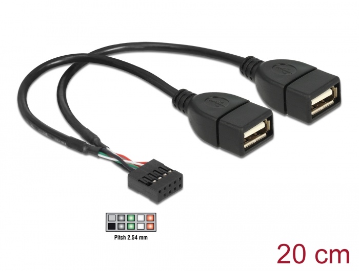 Usb Pin Header Female Delock USB Cable Pin header female > 2 x USB 2.0 type-A female 20 cm ...