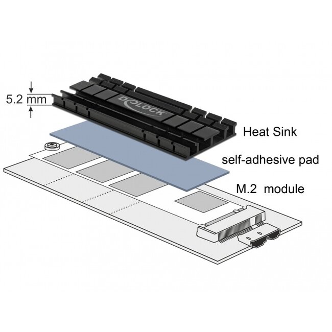 Delock Heat Sink flat 100 mm for M.2 module black