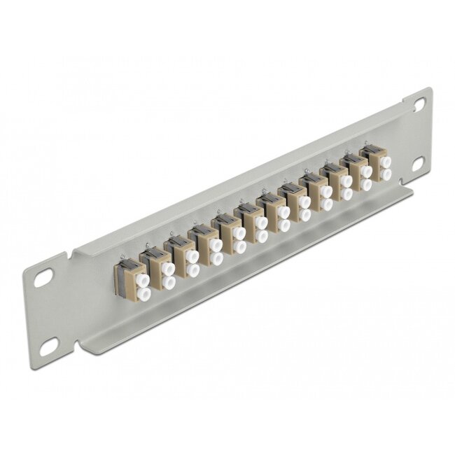 Delock 10″ Fiber Optic Patch Panel 12 Port LC Duplex beige 1U grey