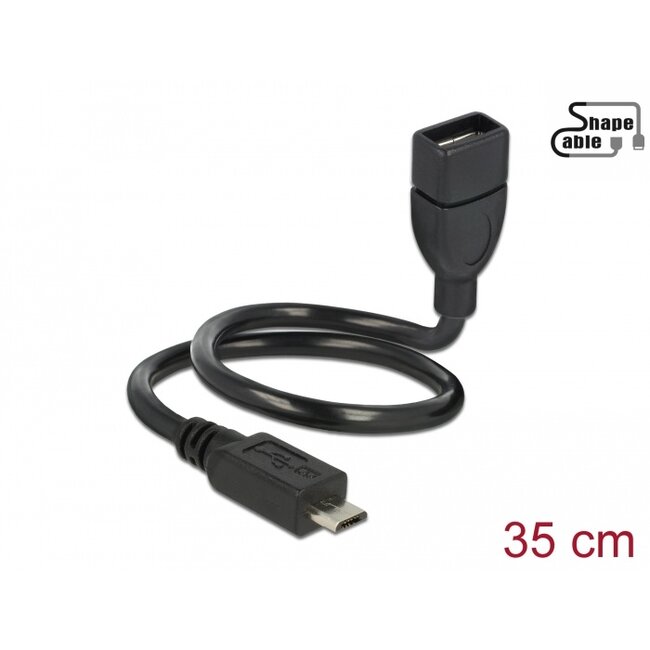 Delock Cable USB 2.0 Micro-B male > USB 2.0 Type-A female OTG ShapeCable 0.35 m