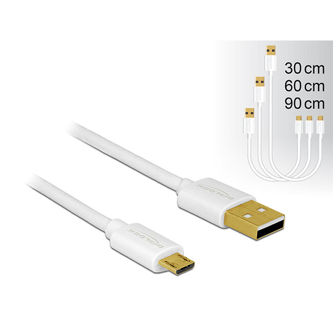 Delock Data and Fast Charging Cable USB 2.0 Type-A male > USB 2.0 Type Micro-B male 3 pieces set white