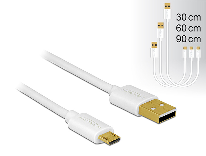 DeLOCK 83679. Aansluiting 1: USB A, Aansluiting 2: Micro-USB B, USB-versie: USB 2.0, Kleur van het product: Wit