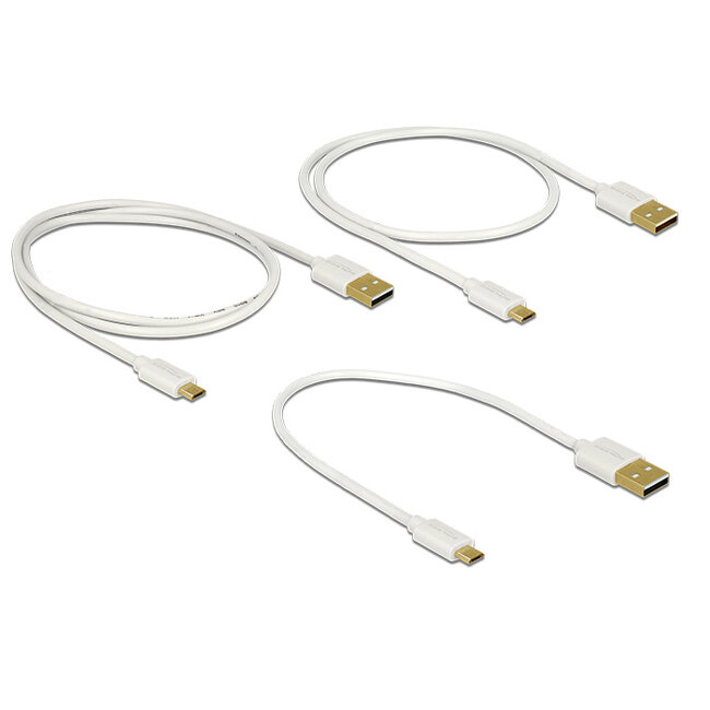 Delock Data and Fast Charging Cable USB 2.0 Type-A male > USB 2.0 Type Micro-B male 3 pieces set white