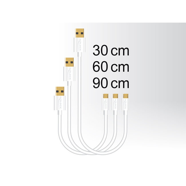 Delock Data and Fast Charging Cable USB 2.0 Type-A male > USB 2.0 Type Micro-B male 3 pieces set white