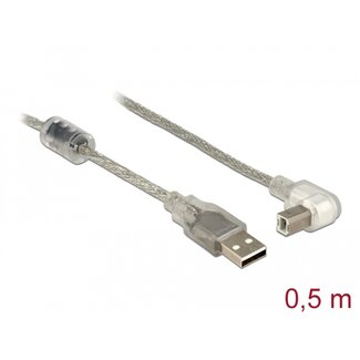 DeLOCK Delock Cable USB 2.0 Type-A male > USB 2.0 Type-B male angled 0.5 m transparent