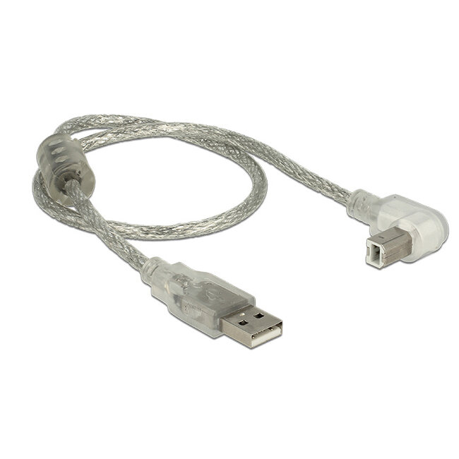 Delock Cable USB 2.0 Type-A male > USB 2.0 Type-B male angled 0.5 m transparent