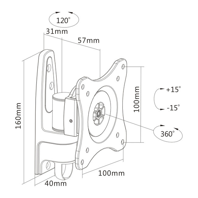 InLine® Muurbeugel voor TFT tot 68cm (27"), max. 15kg