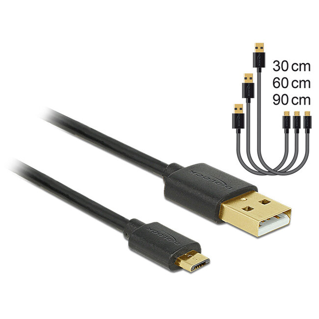 Delock Data and Fast Charging Cable USB 2.0 Type-A male > USB 2.0 Type Micro-B male 3 pieces set black