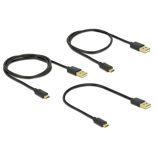 Delock Data and Fast Charging Cable USB 2.0 Type-A male > USB 2.0 Type Micro-B male 3 pieces set black