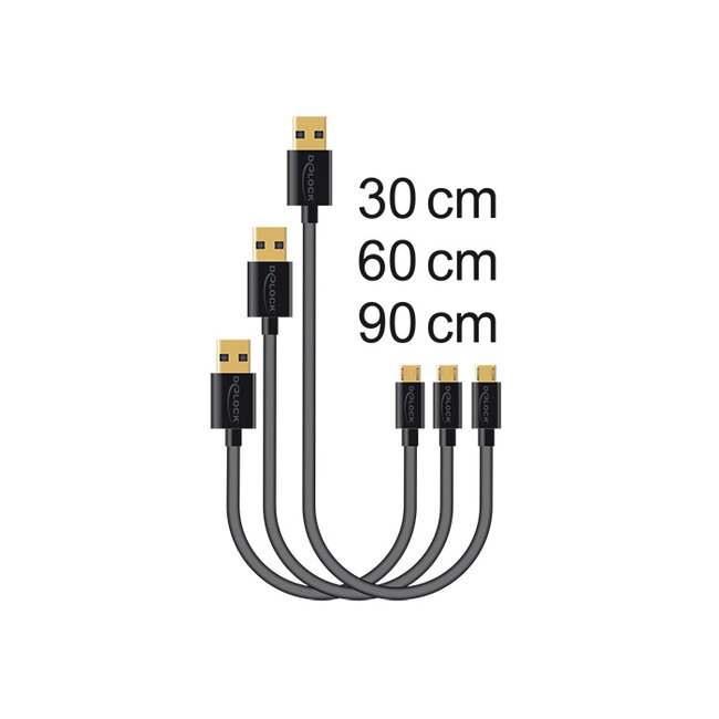Delock Data and Fast Charging Cable USB 2.0 Type-A male > USB 2.0 Type Micro-B male 3 pieces set black