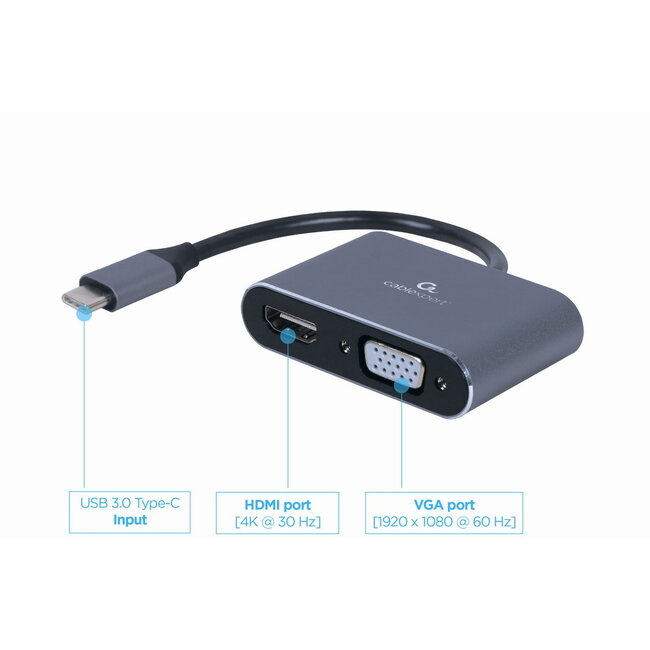 USB-C naar HDMI + VGA adapter kabel 0.15 meter