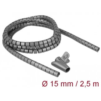 DeLOCK Delock Spiral Hose with Pull-in Tool 2.5 m x 15 mm grey