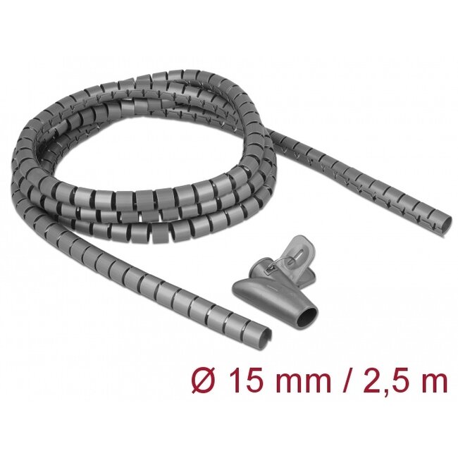 Delock Spiral Hose with Pull-in Tool 2.5 m x 15 mm grey
