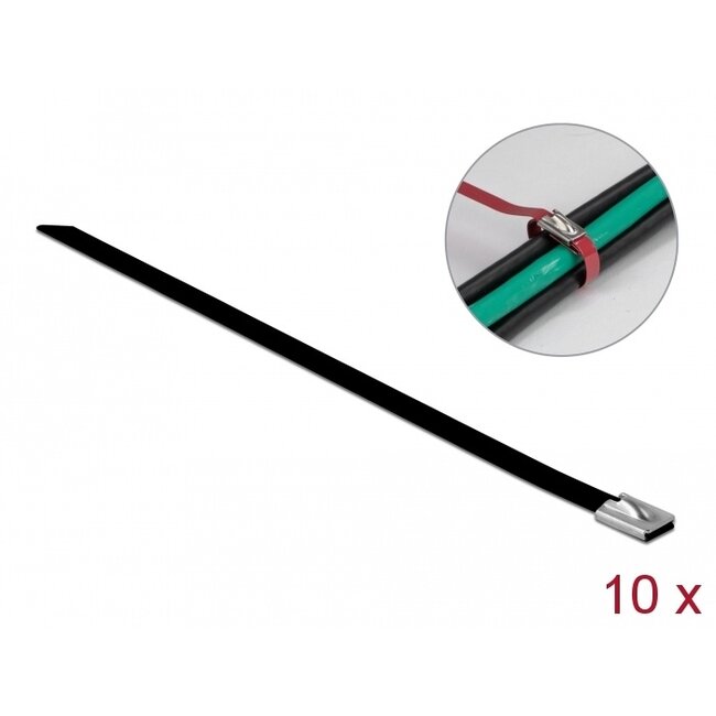 Delock Stainless Steel Cable Ties L 400 x W 7.9 mm black 10 pieces
