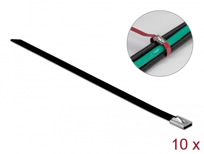 Delock Stainless Steel Cable Ties L 400 x W 7.9 mm black 10 pieces |