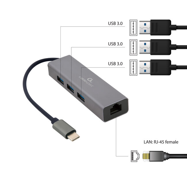 USB-C Gigabit netwerk adapter met ingebouwde USB 3.1 hub