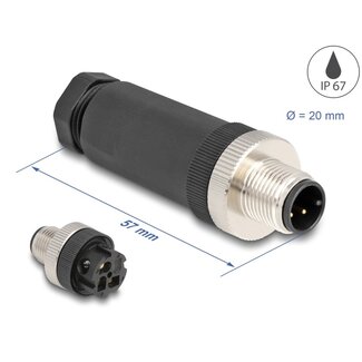 DeLOCK Delock M12 Connector A-coded 3 pin male for mounting with screw connection