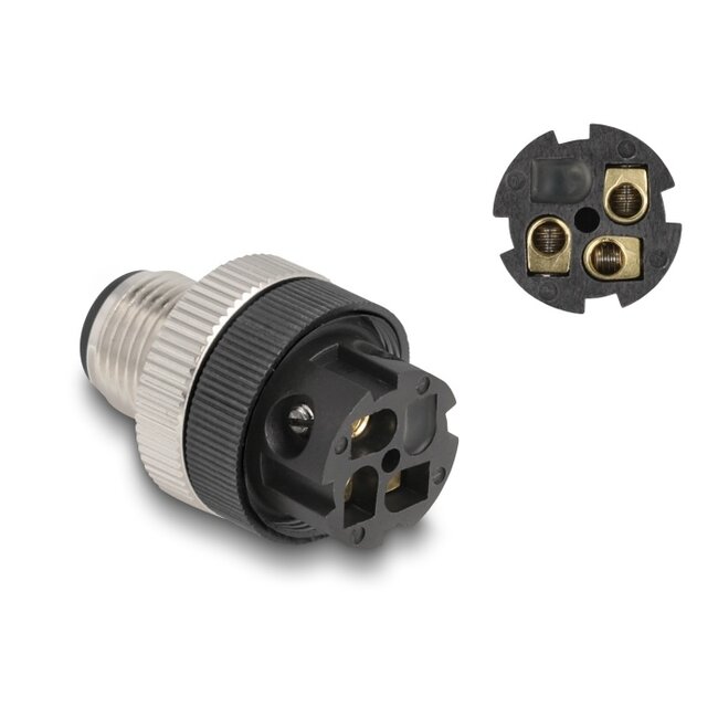 Delock M12 Connector A-coded 3 pin male for mounting with screw connection