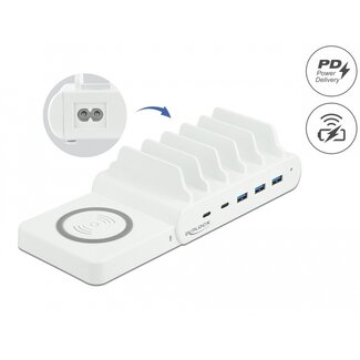 DeLOCK Delock USB and Wireless Charger 2 x USB Type-C™ PD + 3 x USB Type-A with 110 W