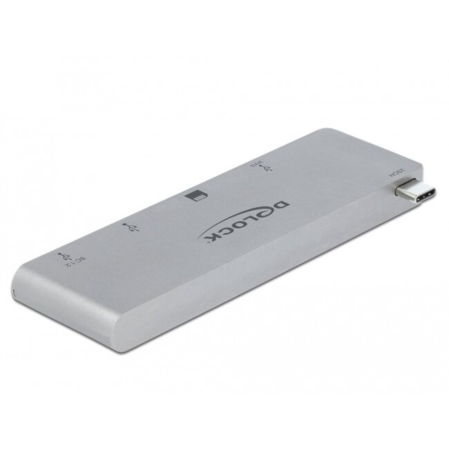 Delock 3 Port Hub and 2 Slot Card Reader for MacBook with PD 3.0 and retractable USB Type-C™ Connection